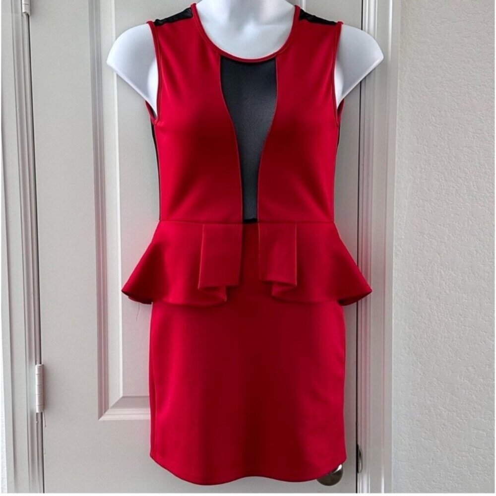 Love J Red & Black Sleeveless Peplum Dress Size Large